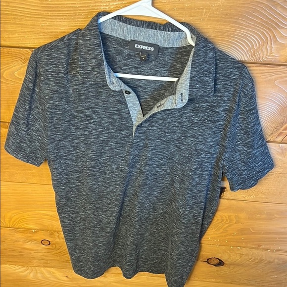Express Men‎ Polo Shirt Med Gray 1/4 Button Up Short Sleeve Stretch Career Golf - Picture 1 of 8